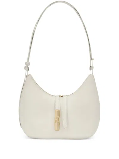 Furla Curved Cream Shoulder Bag With Two-way Zip Fastening