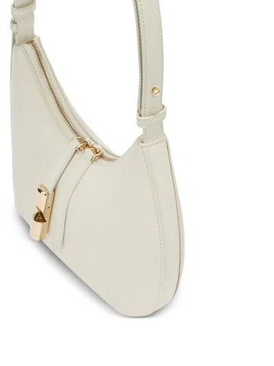 Furla Curved Cream Shoulder Bag With Two-way Zip Fastening