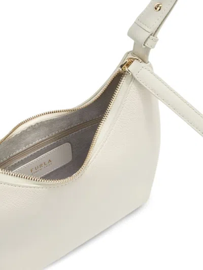 Furla Curved Cream Shoulder Bag With Two-way Zip Fastening