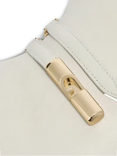 Furla Curved Cream Shoulder Bag With Two-way Zip Fastening