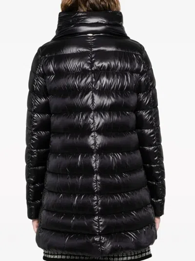 Herno Black High Collar Puffer Jacket With Horizontal Quilting In Black