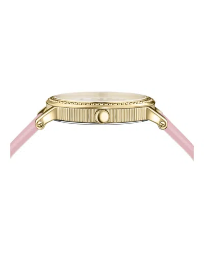 Versace V-dollar Leather Watch With Guilloche Dial In Gold