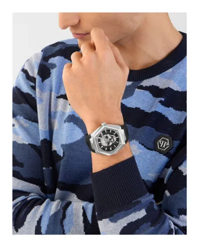 Philipp Plein Men's The Skull Spikes Black Silicone Strap Watch 45mm