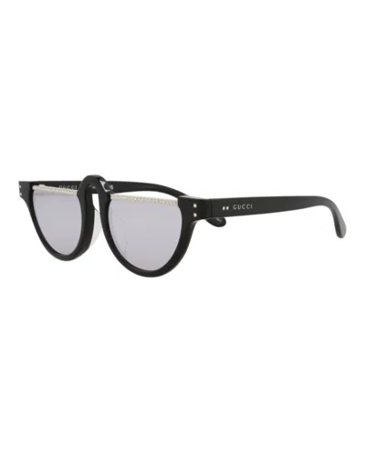 Gucci Round-frame Acetate Sunglasses With Saddle Nose Bridge In Black