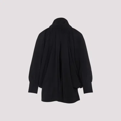 Max Mara Silk Shirt With High Neck And Bow Tie Detail In Black