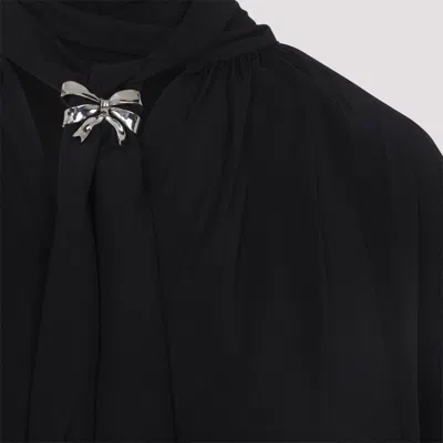 Max Mara Silk Shirt With High Neck And Bow Tie Detail In Black