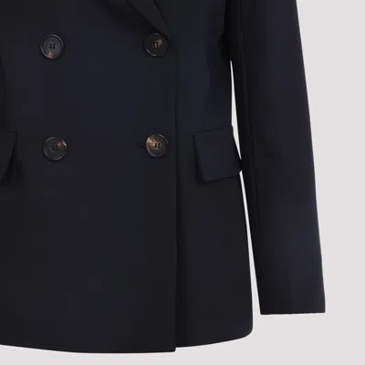 Max Mara Double-breasted Tailored Black Wool Jacket In Blue