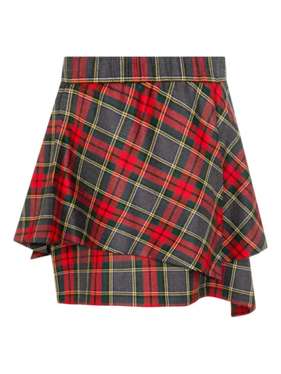 Vivienne Westwood Asymmetric Wrap Skirt With Check Pattern And Button Fastening In Multi