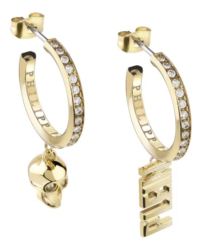 Philipp Plein Skull Charm Earrings With Preciosa Crystals In Gold