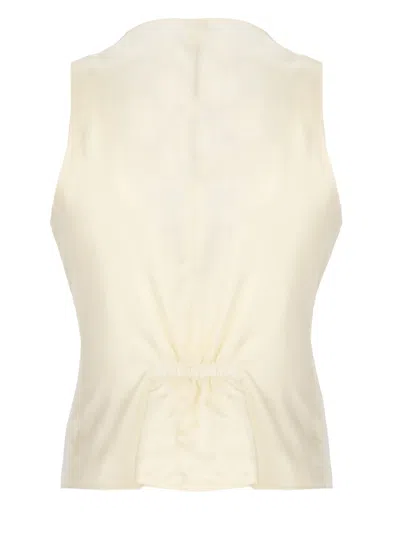 Tagliatore Ivory Cotton-linen Gilet With V-neck Design And Button Fastening In White