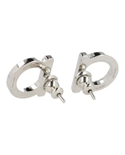 Ferragamo Circular Silver-tone Bijoux Earrings With Glass Accents In Metallic