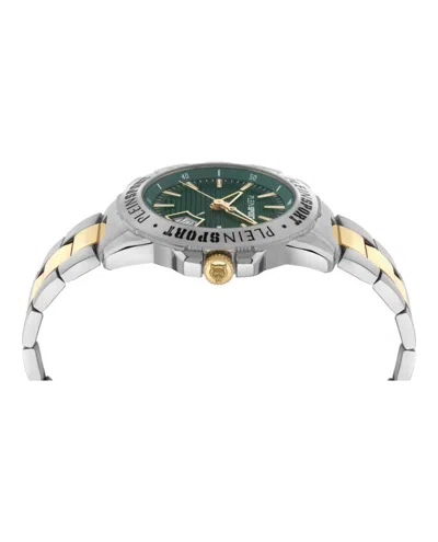 Plein Sport Two-tone Quartz Timepiece With Green Enamel Dial In Metallic