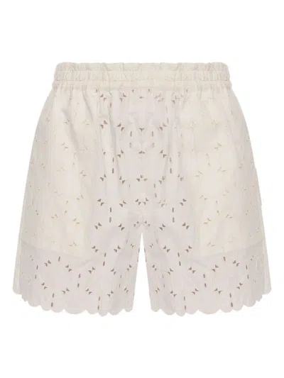 Moncler Embroidered Bermuda Shorts With Scalloped Edges In Neutral
