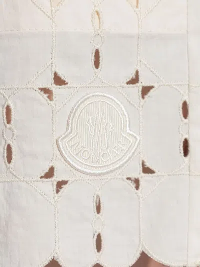 Moncler Embroidered Bermuda Shorts With Scalloped Edges In Neutral