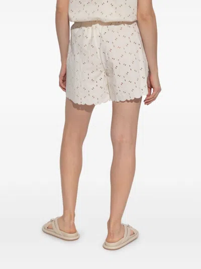 Moncler Embroidered Bermuda Shorts With Scalloped Edges In Neutral