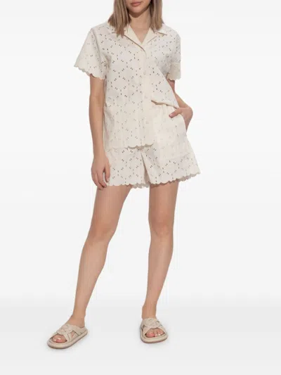 Moncler Embroidered Bermuda Shorts With Scalloped Edges In Neutral