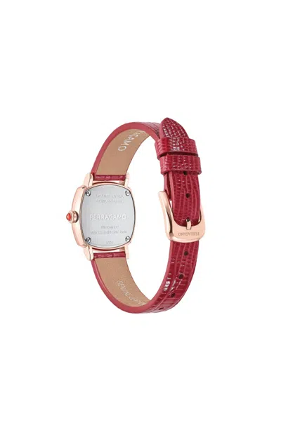 Ferragamo Soft Square Leather Watch In Burgundy