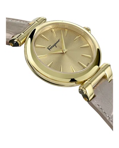 Ferragamo Idillio Leather Watch With Gold Guilloche Dial In Gold