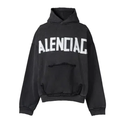 Balenciaga Black Hoodie With Logo Lettering On The Front And Logo Print On The Back In Cotton Man In Black