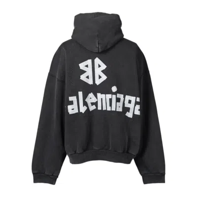 Balenciaga Black Hoodie With Logo Lettering On The Front And Logo Print On The Back In Cotton Man In Black