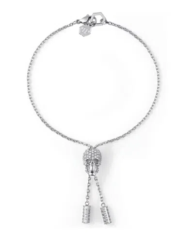 Philipp Plein Sliding $kull Crystal Cable Chain Bracelet In Metallic
