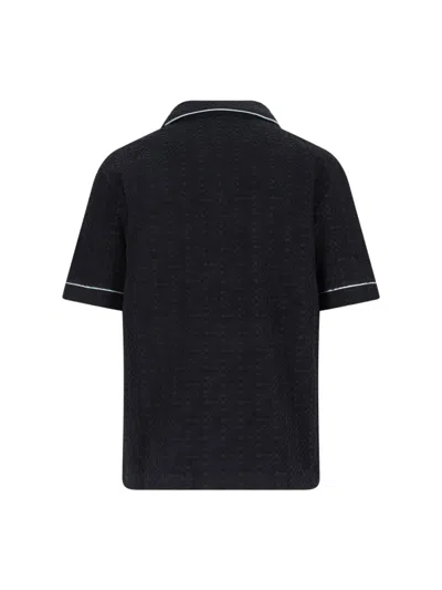 Casablanca Black Shirt With Classic Lapels And All-over Embossed Monogram In Black