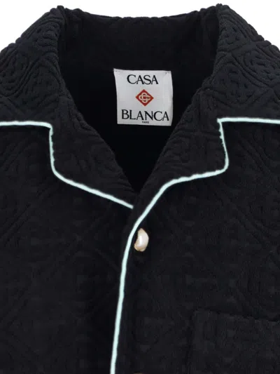 Casablanca Black Shirt With Classic Lapels And All-over Embossed Monogram In Black