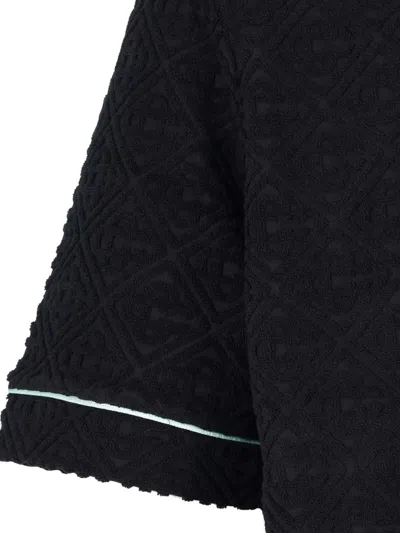 Casablanca Black Shirt With Classic Lapels And All-over Embossed Monogram In Black