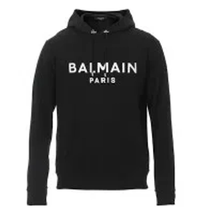 Balmain Slouchy Black Organic Cotton Hoodie With Bold Logo Print In Black