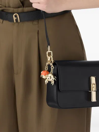 Furla Foldover Black Shoulder Bag With Gold Hardware