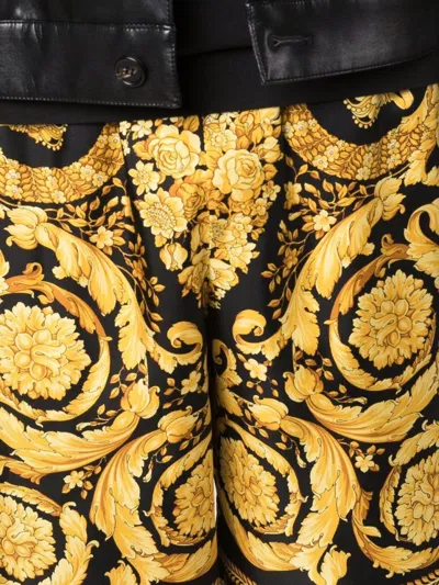Versace Knee-length Black And Gold Silk Shorts With Barocco Print