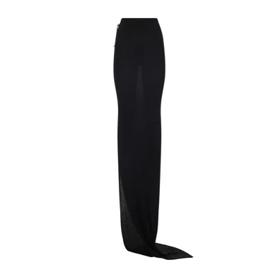 Rick Owens Flowing Maxi Skirt With Sheer Panel And High Waist