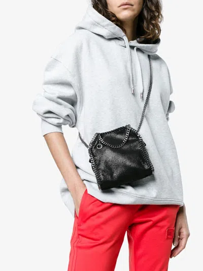 Stella Mccartney Compact Black Faux-leather Shoulder Bag With Chain-link Accents