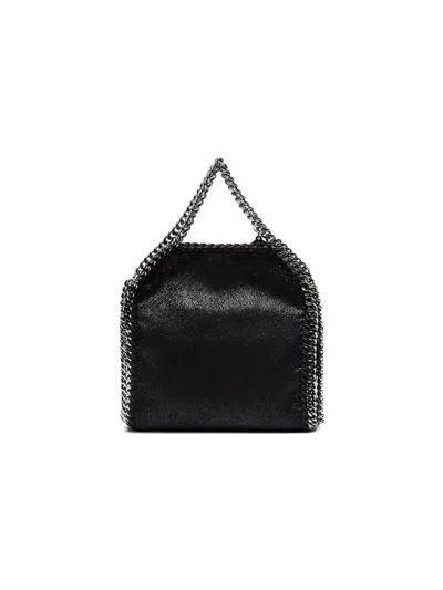 Stella Mccartney Compact Black Faux-leather Shoulder Bag With Chain-link Accents