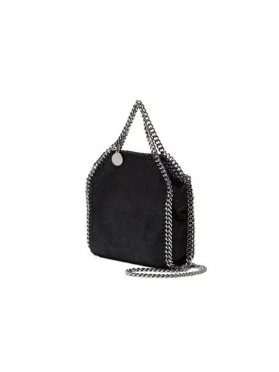 Stella Mccartney Compact Black Faux-leather Shoulder Bag With Chain-link Accents