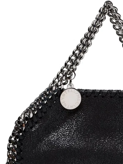 Stella Mccartney Compact Black Faux-leather Shoulder Bag With Chain-link Accents