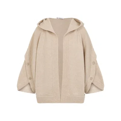 Max Mara Hooded Sweater With Button-detail Sleeves In Wool-cashmere Blend In Nude