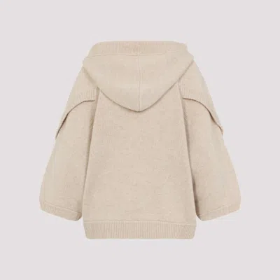 Max Mara Hooded Sweater With Button-detail Sleeves In Wool-cashmere Blend In Nude
