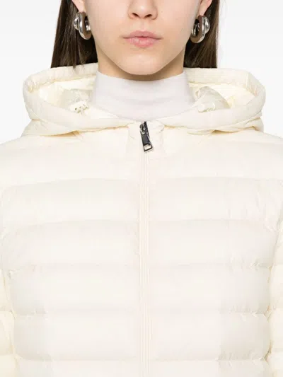 Moncler Quilted White Hooded Coat With Zip Closure In Neutral