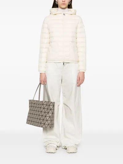 Moncler Quilted White Hooded Coat With Zip Closure In Neutral
