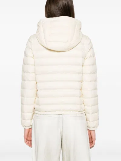 Moncler Quilted White Hooded Coat With Zip Closure In Neutral