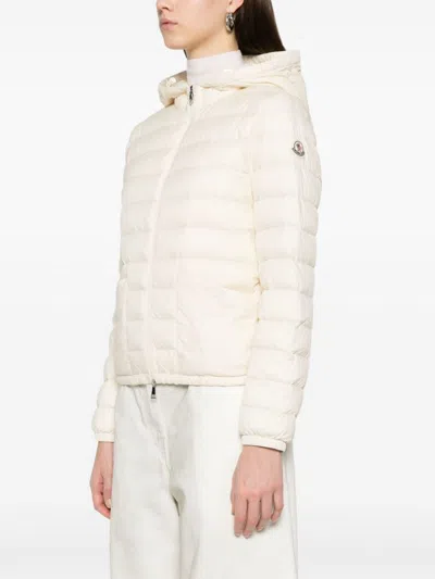 Moncler Quilted White Hooded Coat With Zip Closure In Neutral