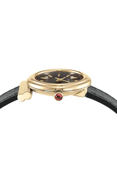 Ferragamo Gancini Leather Watch With Yellow Gold Polished Case In Black