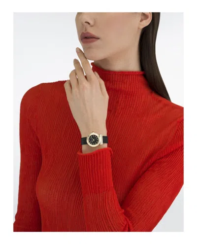 Ferragamo Gancini Leather Watch With Yellow Gold Polished Case In Black