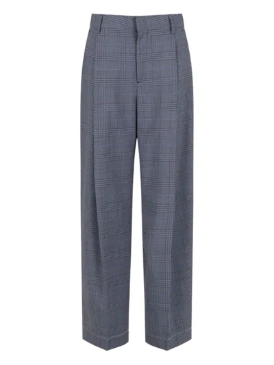 Marni Checked Wide-leg Trousers With Front Pleats And Concealed Zip In Blue