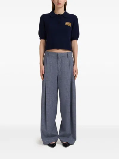 Marni Checked Wide-leg Trousers With Front Pleats And Concealed Zip In Blue