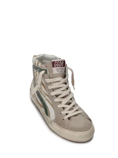 Golden Goose High-top Sneakers With Zebra-print Leather And Suede Accents In Neutral