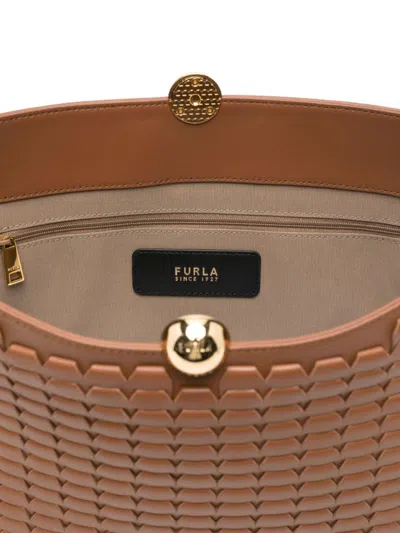 Furla Textured Brown Handbag With Magnetic Fastening And Adjustable Strap