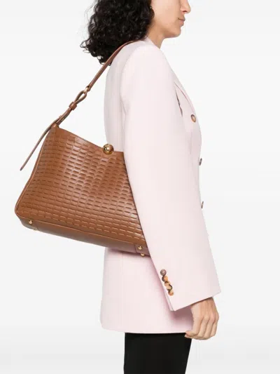 Furla Textured Brown Handbag With Magnetic Fastening And Adjustable Strap