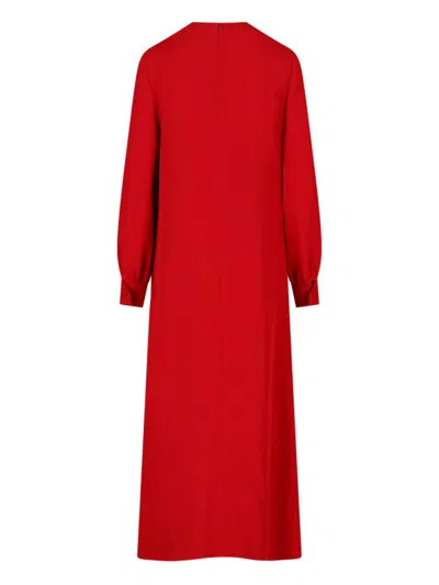 Valentino Maxi Silk Dress With Removable Scarf And Feather Details In Red